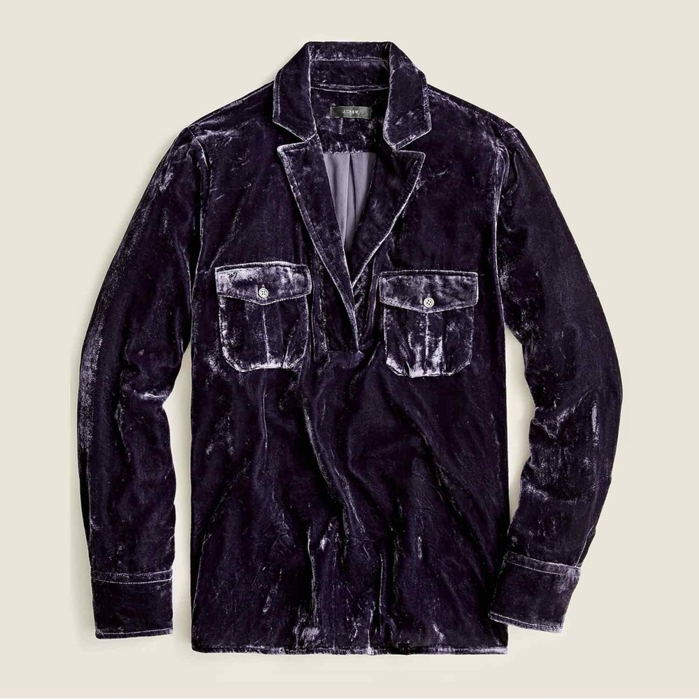 J. Crew ‘Velvet Patch-Pocket Popover Shirt’ in “Navy Twilight” Blue Size XS